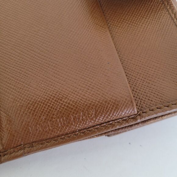 PRADA Leather Logo Wallet Small Bifold Brown Saffiano Compact Card Bill Coin - Picture 6 of 16